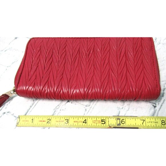 Coach Gathered Leather Accordion Zip Up Long Wallet Soft Red Color H1473 - Picture 2 of 8